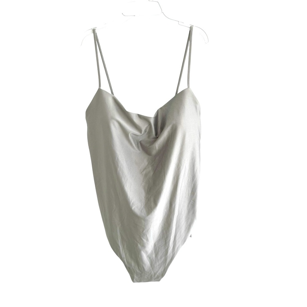 New Shade & Shore Silky Silver High Leg Cheeky Adjustable Straps Swimsuit XL/16